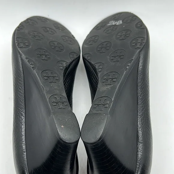Tory Burch Sexy Black Leather Peep Toe Wedge Heels Shoes **Size 6.5** 🔥🔥 - Picture 9 of 10